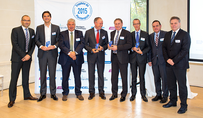Left to right :  Gilles MAZZOLINI, CEO of Sumitomo-Demag France Félix HUBIN, Chairman of Somater group, Performance category winner Philippe STERNA, CEO of Engel France, Growth category winner Alain PALISSE, CEO of Adduxi group, Jury Award Philippe MARTINS, Sales Manager of Composite Industrie  Olivier CHESNOY, CEO of Technoflex, International category winner, Patrick VUILLERMOZ, CEO of thePlastipolis Competitive Center Thierry PETRA, CEO of Wittmann-Battenfeld France 